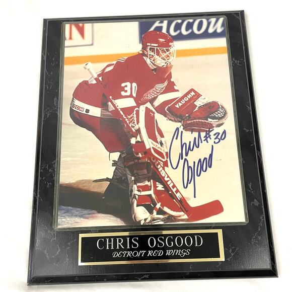 VTG Detroit Red Wings Chris OsGood #30 Hockey NFL Player Signed Autograph Plaque - Picture 1 of 13